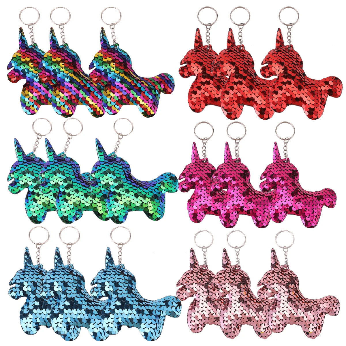 18Pcs Sequin Flip Unicorn Keychains, Colorful Sequins Keyring Charms For Backpacks, daily use Party Favors, For Birthday