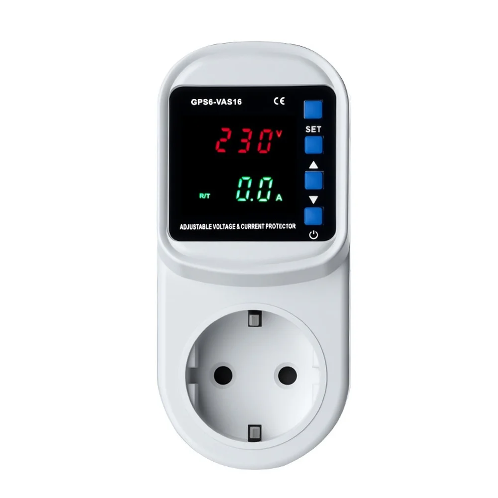 Digital Voltage Current Protector Socket 220V 16A Adjustable Over Under Voltage Flame Retardant Shell Multi Function