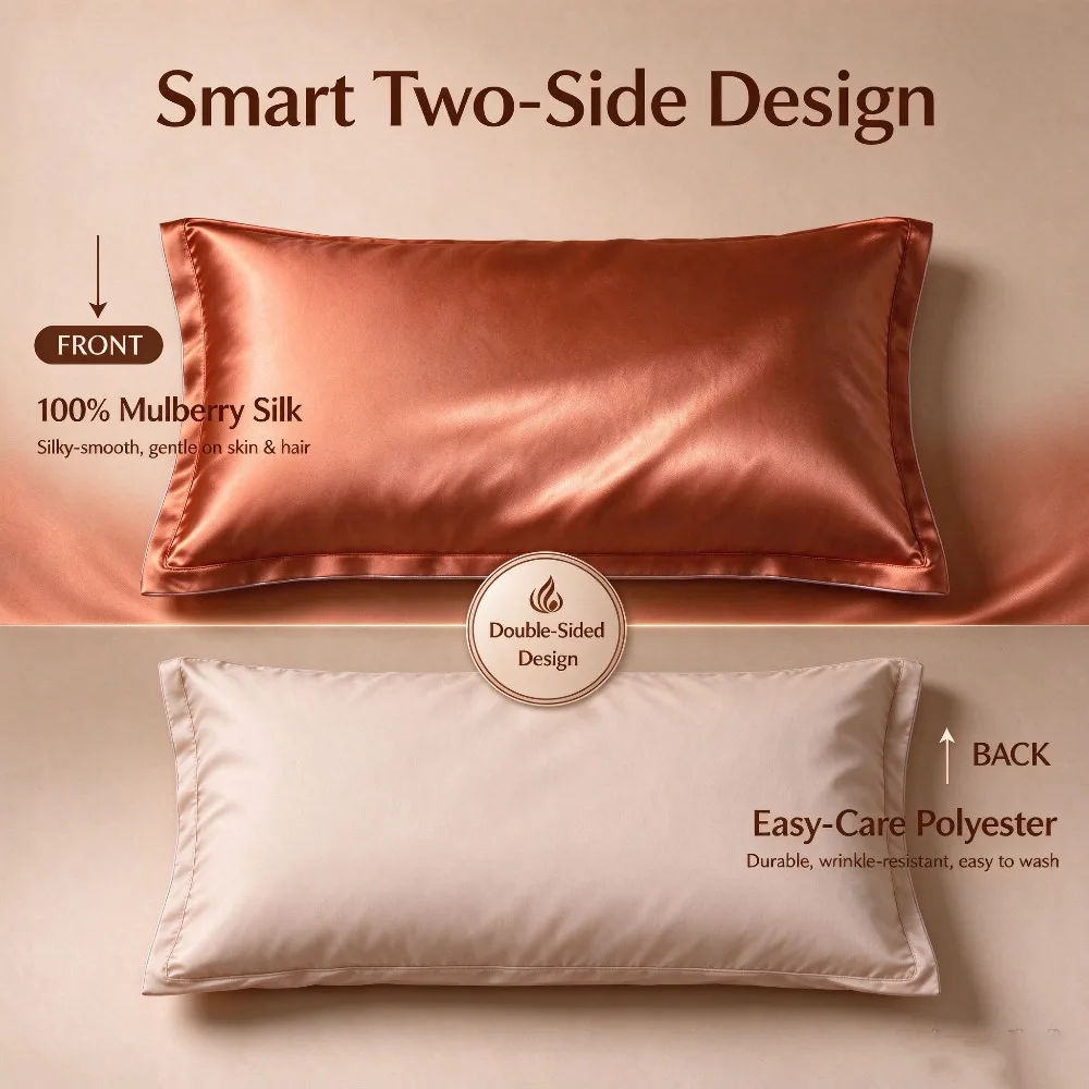 40 Momme Mulberry Silk Pillowcase Hidden Zipper Silk Front Polyester Back Pillow Cover Breathable Smooth Pillow Case Gift Box