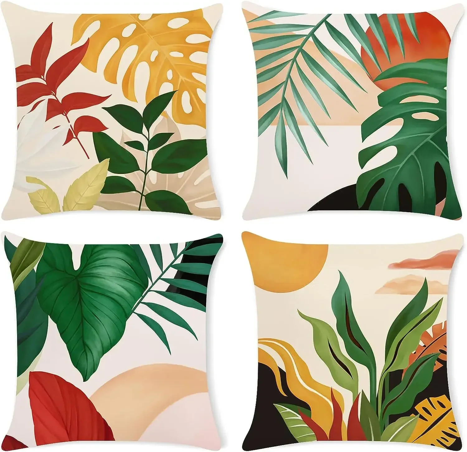 Tropical Leaves Throw Pillowcase Summer Palm Leaf Decorative Pillowcase Short Plush Cushion Cover Sofa Terrace Decoration