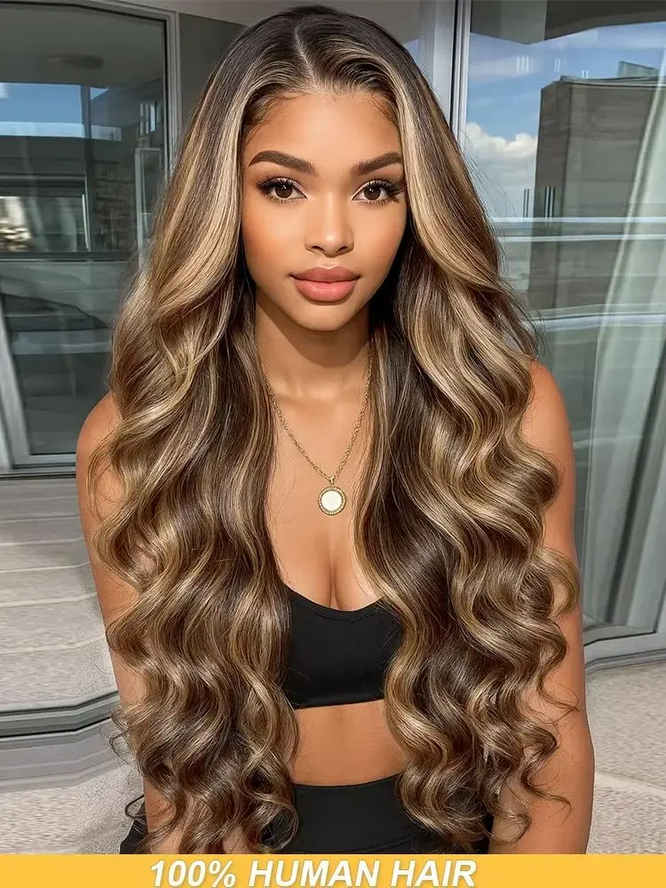 30～32インチ P4/27 ハイライト 250%密度 13x4 HDレースフロント人毛ウィッグ ボディウェーブ ハニーブロンド ブラジリアン グルーレス フロントウィッグ