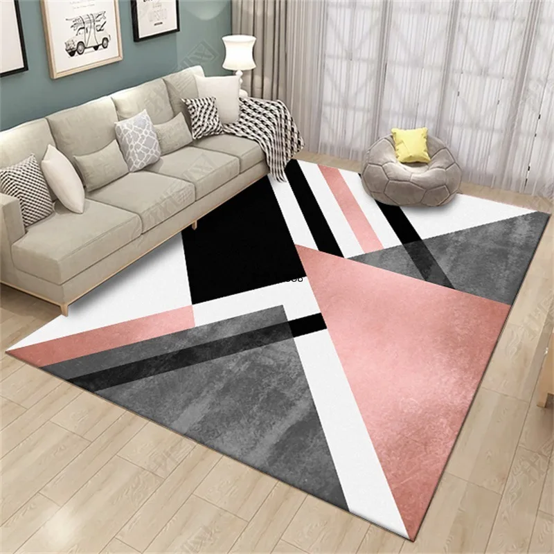 Nordic Geometric Carpet Modern Living Room Home Decoration Rug Bedroom Hallway Non Slip Mats Pink Doormats Lounge Carpet 160X230