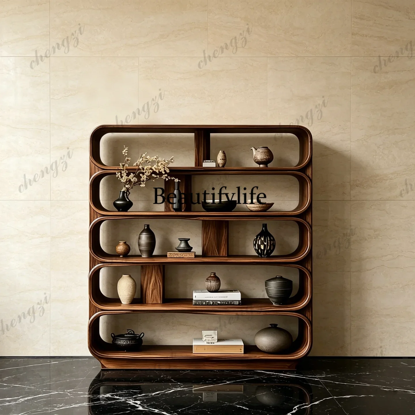 New Chinese Style Solid Wood Antique Rack Display Cabinet Storage Rack Zen Style Living Room Study Custom Multi-Treasure Grid