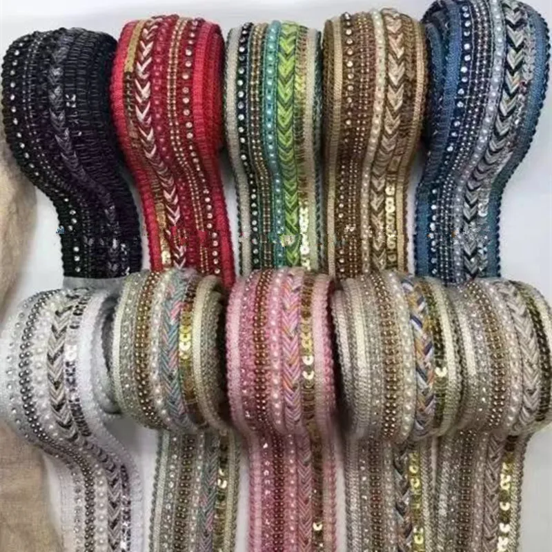 1 Yards Bead Lace Trim Ribbon Embroidery Dress Sequin Fabric Jacquard Decoration Shoes Hat Material