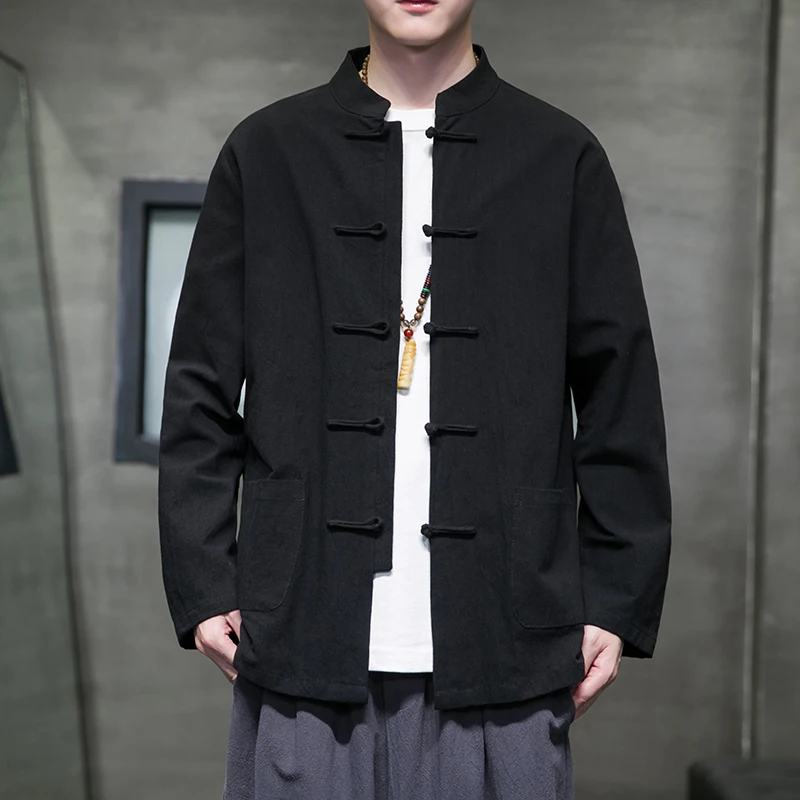 

Autumn Men Breathable Chinese Style Linen Shirt Men Long Sleeve New Chinese Style Shirts Tang Suit Male Retro Linen Tops