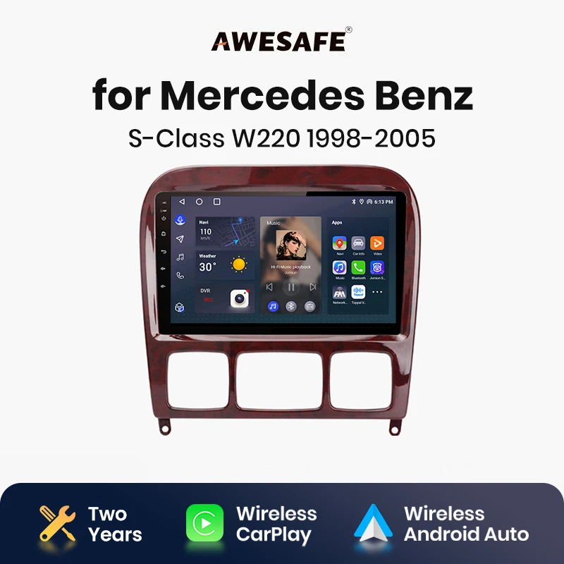 AWESAFE Wireless CarPlay Android Auto Radio for Mercedes Benz S-Class W220 1998-2005 Car Multimedia Player GPS 2 din autoradio