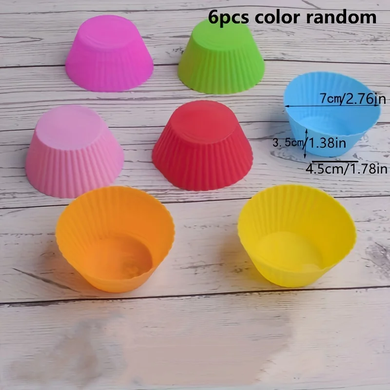 6-piece set of randomly colored silicone baking cups - round, heart-shaped, and star shaped, suitable for pancakes, cupcakes, an