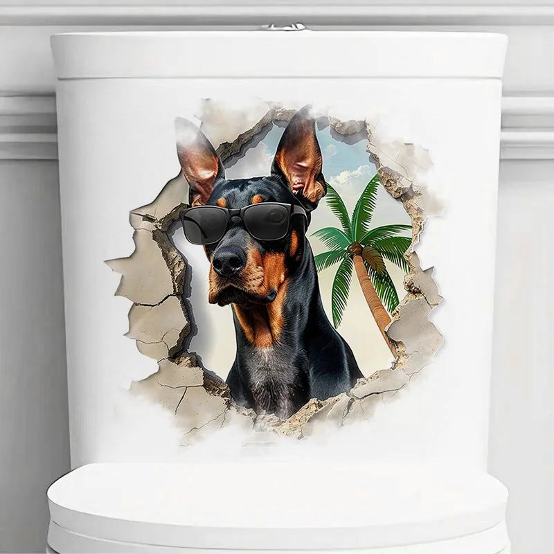 

90758# Cool Doberman Pinscher Dog Toilet Stickers, Bedroom Entryway Living Room Porch Home Decoration Wall, Removable Stickers