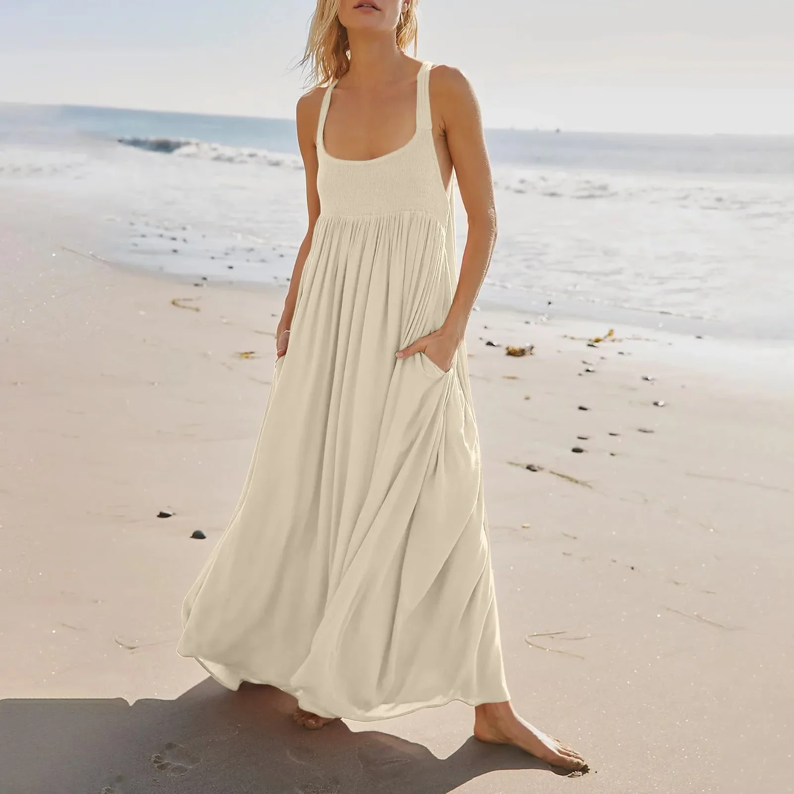 

Spring Summer Beach Style Women Dress Vintage Loose A-line Sling Dress Sexy Hot Girl Chiffon Square Neck Dress