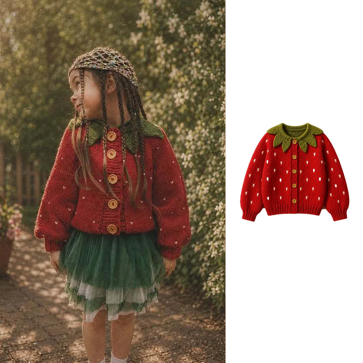 2026 Autumn and Winter New Strawberry Shaped Childrens Sweater for Outdoor Warmth Long Sleeved Knitted Jacket for Girls