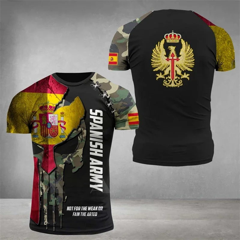 

New Spanish ARMY Camouflage T Shirt Men VETERAN Tactics Tops 3D Espana Emblem Military Printed Soldiers Forest Short Sleeve Tees