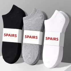 5 Pairs Unisex Casual Plain Color Boat Socks Thin Breathable Comfy Anti Odor Sweat-absorbing Low Cut Ankle Socks For Men Women