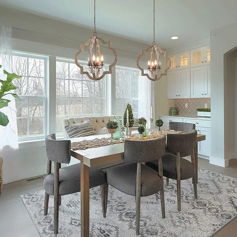 Vintage Solid Wooden Chandelier 4 Lights White French American Style Home Lighting for Living Room