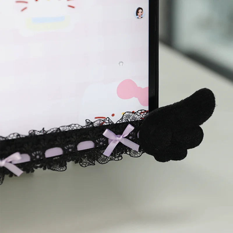 Cute Lace Monitor Frame Decor with Angel Wings Kawaii Bow Desk Screen Decorative Strip for Gaming Room PC Monitor Accessories