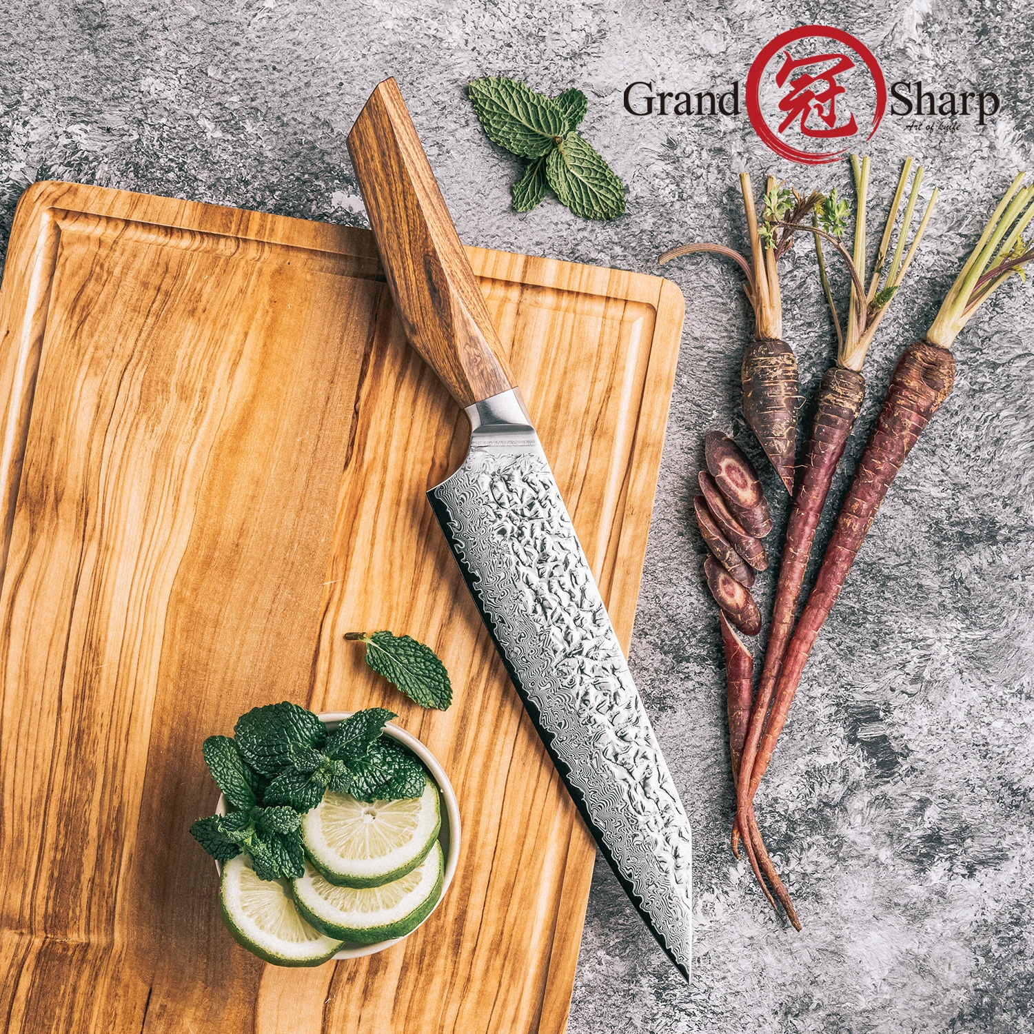 

Нож Grandsharp 8 дюймов Кирицуке, высокое качество, 67 слоев дамасской стали, Aus-10, африканская ручка из розового дерева, профессиональный кухонный инструмент