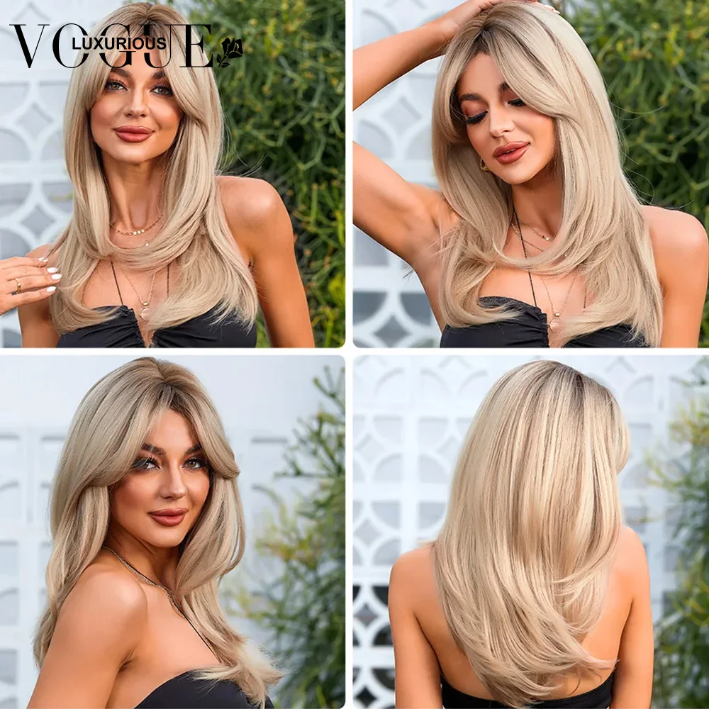 Perucas de cabelo humano sem cola para mulheres, camada de fechamento de renda com franja, loira de platina ombre, reta, linha fina natural