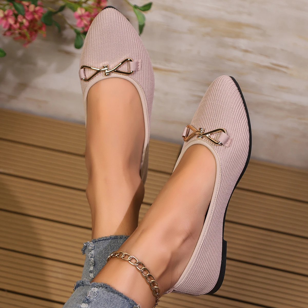 

Новые женские туфли-балетки 2026 года с бантом и острым носком, мягкая подошва, вязаные повседневные туфли без застежек, элегантная женская обувь для работы и на каждый день