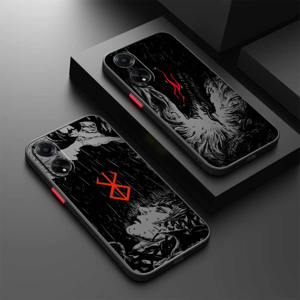 Hot Blood Anime Berserk Guts Frosted Translucent For OPPO X5 X3 A54S A5 A94 A16 A53S A57 A74 A72 A96 A98 A78 5G TPU Phone Case