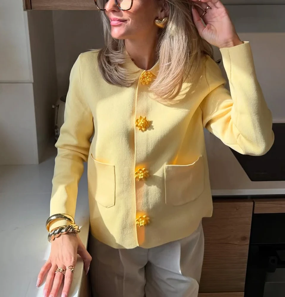 

KONDALA женская стильная желтая милая куртка с маслом, короткое пальто, новинка 2024, весна-лето, осень, модная вечерние праздничная базовая куртка