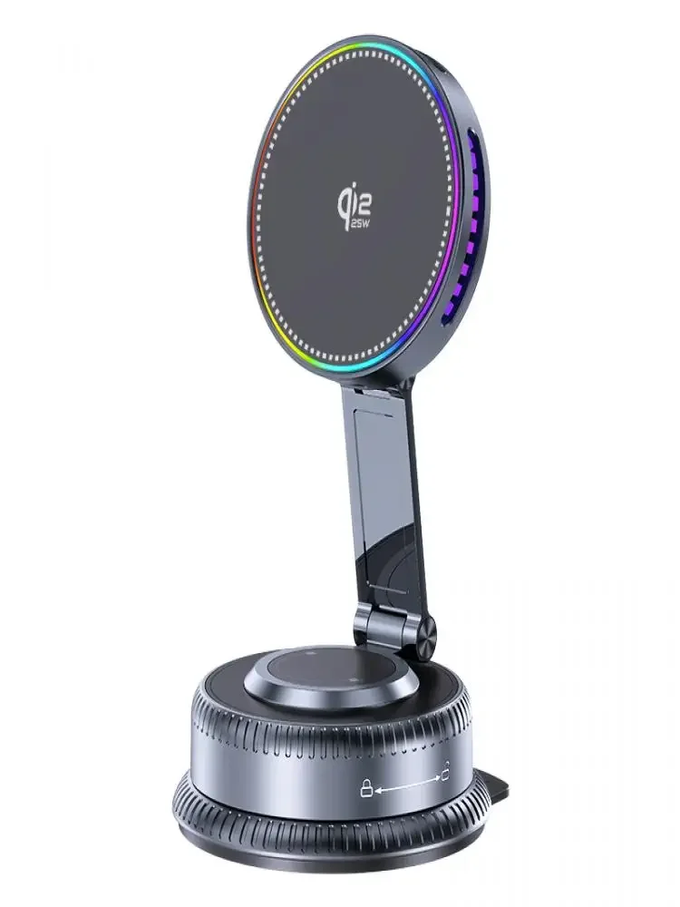 QI2.2 25W Magnetisches kabelloses Autoladegerät, 360-Grad-drehbare Autotelefonhalterung mit Vakuumsaugnapf für iPhone 17 Pro Max