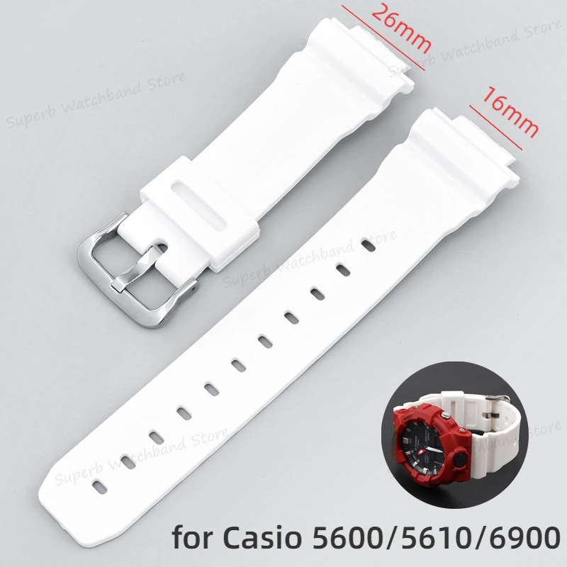 16mm Rubber Watch Band for Casio Small Square 5600/5610 Series 6900 White Strap Sport Waterproof Replacement Band Accessories