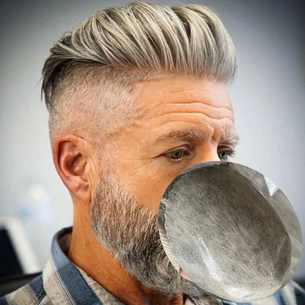 Cheapest 30mm Wave Human Hair Men's Capillary Prosthesis 1B80 1B40 Grey Hair Old Men Durable Natural Hairline Skin Base Toupee
