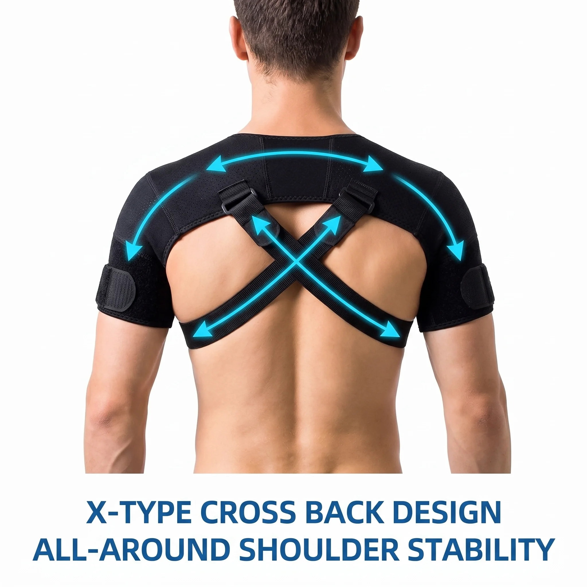 Double Shoulder Brace Adjustable Breathable Neoprene Compression Support Cross Strap for Men Women Sports Injury Pain Relief