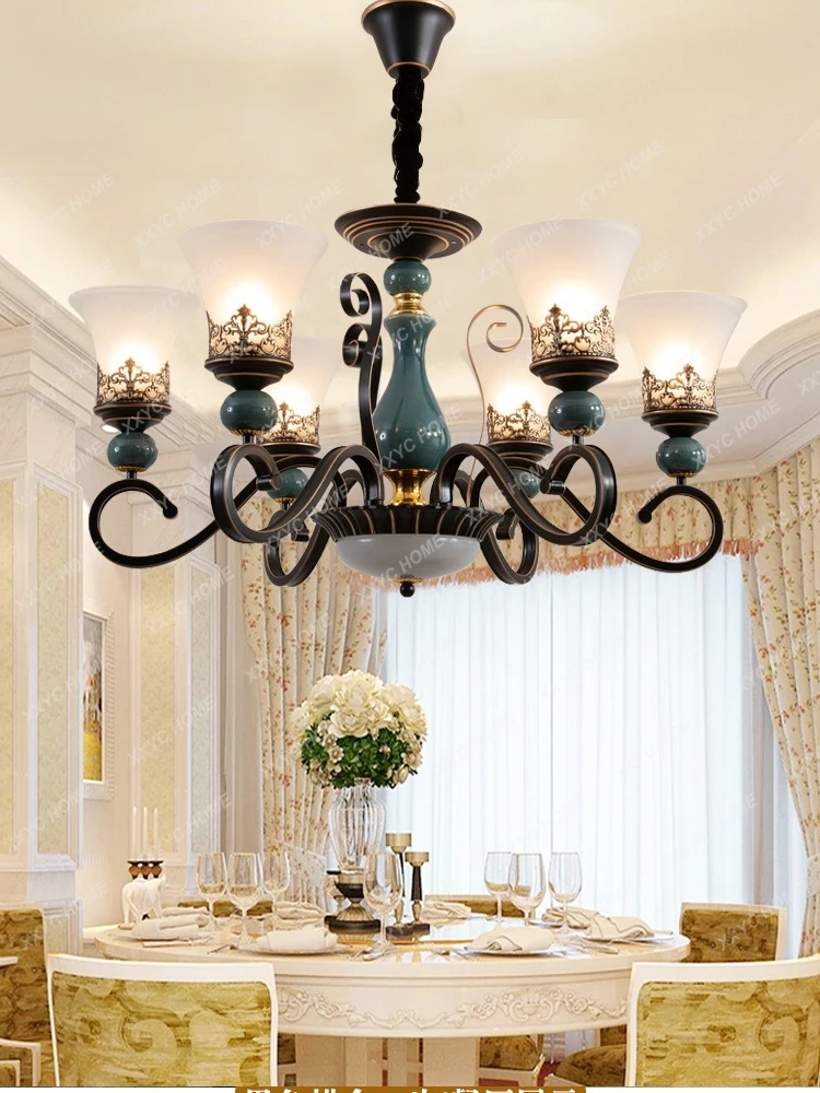 

Living Room Chandelier Villa Hall Restaurant Bedroom Light Hotel American Style Lamp Simple Modern Ceramic Chandelier Lamps