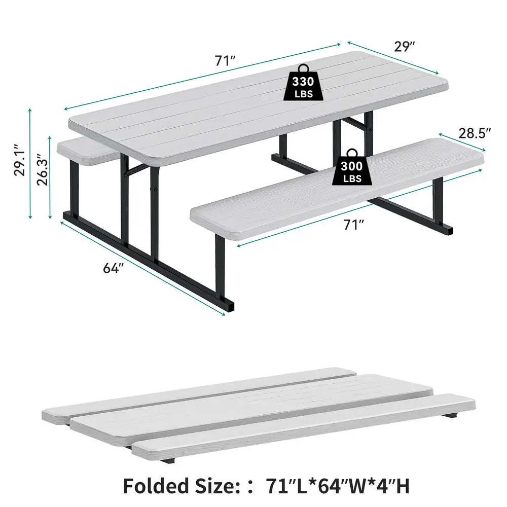 6ft Outdoor Table Set Picnic Table Fold up Bench Set Heavy Duty Camping Picnic