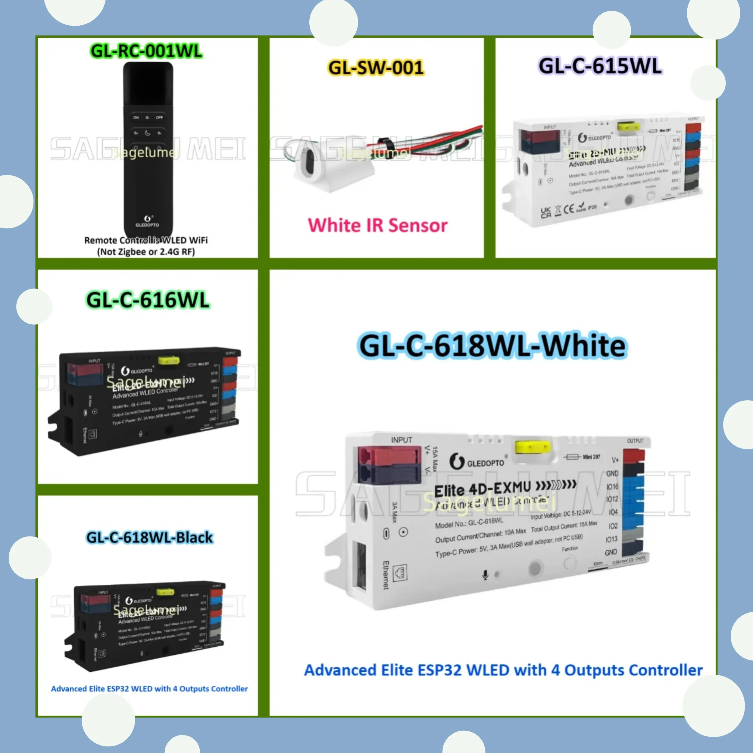 

Elite Advanced ESP32 WLED LED Strip Light Controller with 4 Outputs Music Reactive Energy Save Relay DIY Dynamic Light Digital