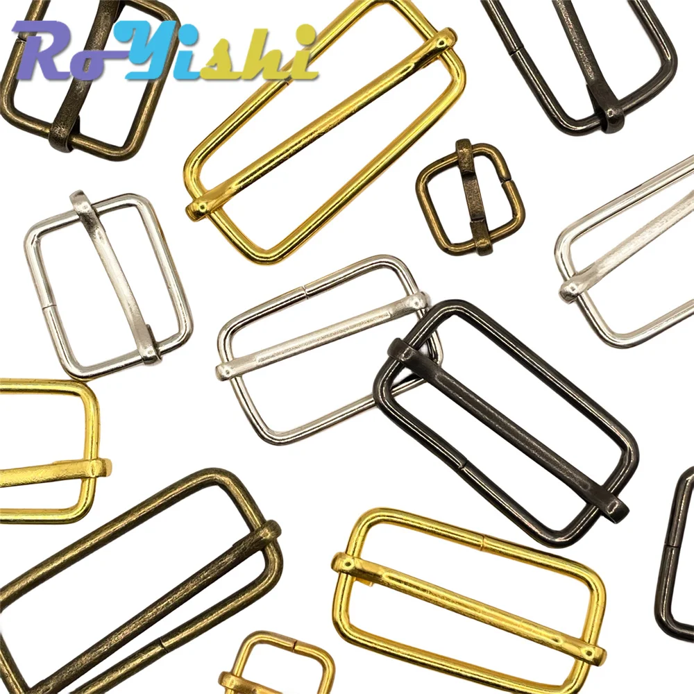 10-100 Pcs/Pack Metal Slides Tri-Glides Wire-Formed Roller Pin Buckles Strap Slider Adjuster Buckles