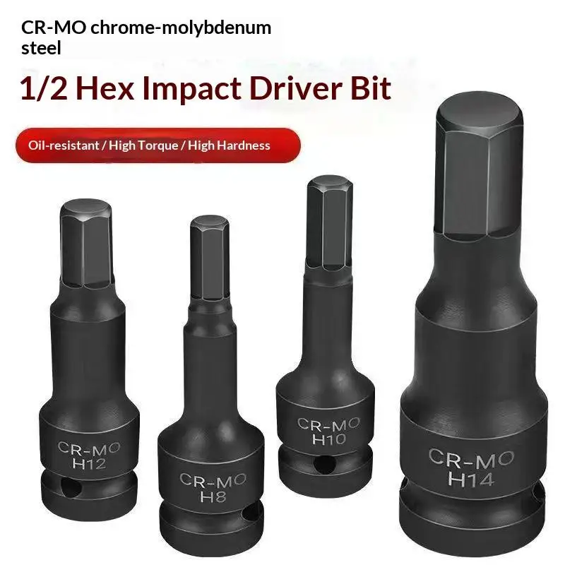 Hex Impact Socket Bit Integral Hexagon Socket High Hardness Wear Resistant Socket Wrench For Pneumatic Air Tool Repair Work
