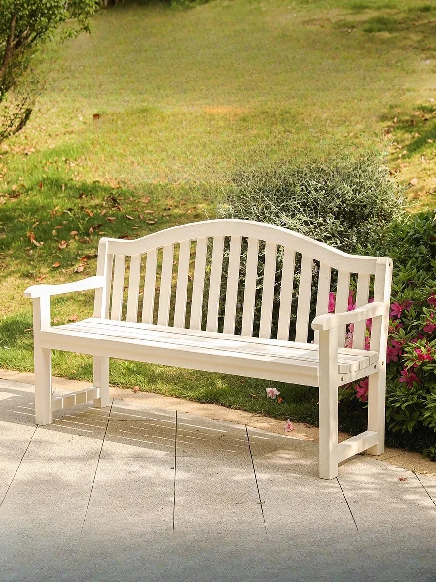 

Courtyard open-air leisure park chair outdoor bench anti-corrosion outdoor strip double solid wood back chair