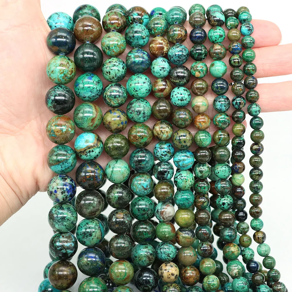 Natural Azurite Malachite Stone Beads Round Loose Spacer for Jewelry Making Bracelet Necklace DIY Accessory 6 8 10 12 14mm