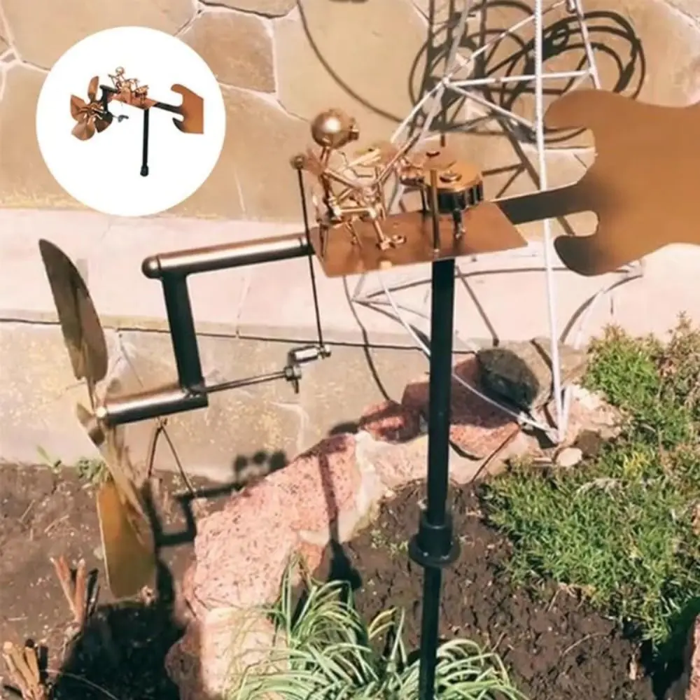 Metal Drummer Windmill Garden Decoration Percussionist Music Statues Yard Ornament Handmade Metal Drummer Windmill