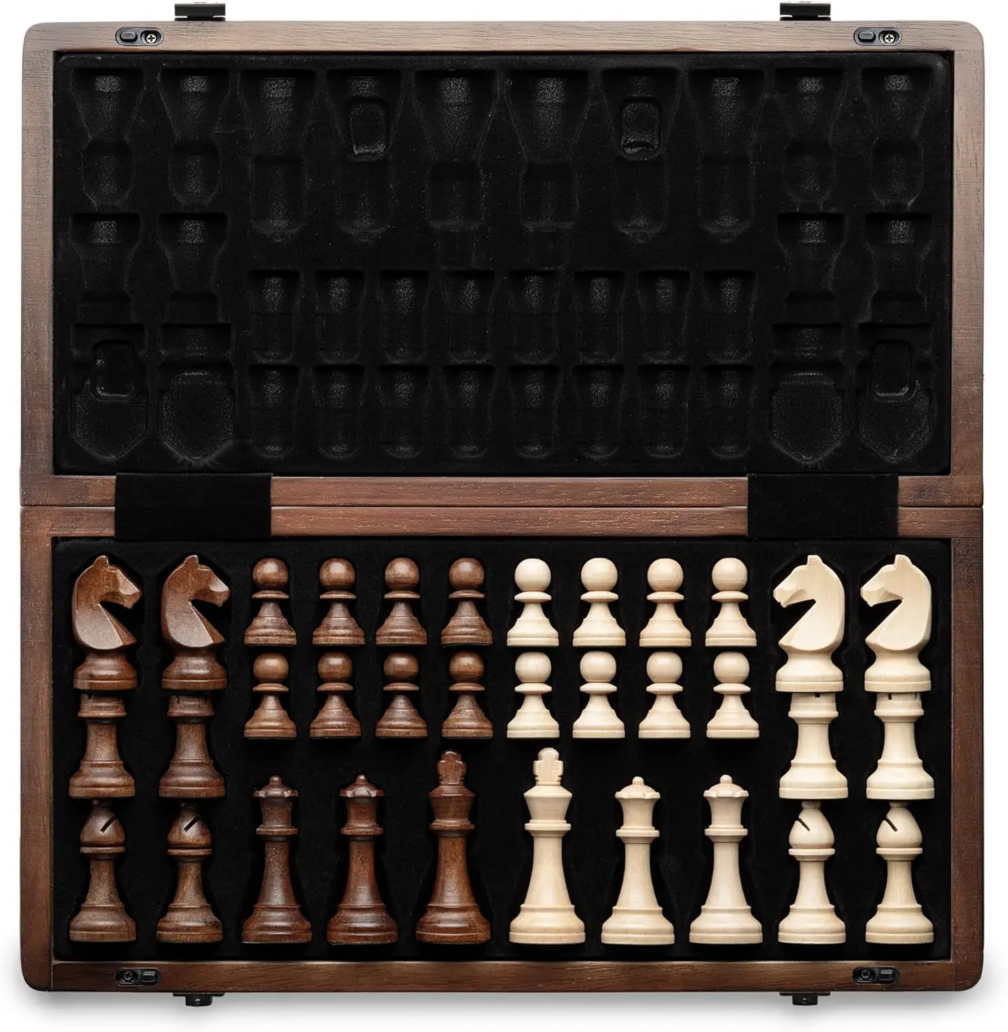 

15" Magnetic Wooden Chess Set, Handmade 3" King, 2 Extra Queens, Folding Portable Travel Game