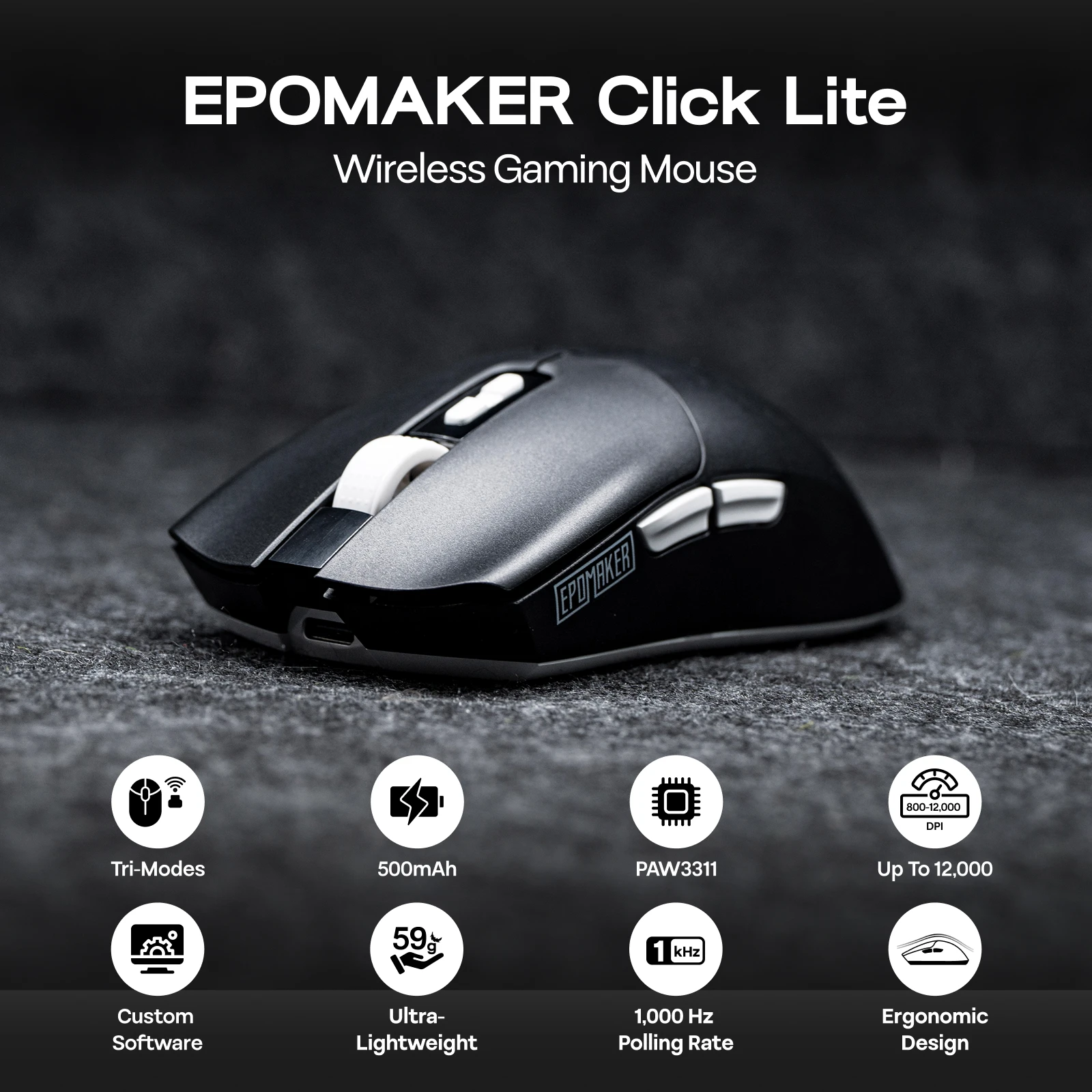 EPOMAKER Click Lite Custom Wired BT 2.4G Wireless Gaming Mouse PAW3311 800 24000 DPI 500mAh Battery for PC Mac Linux Gift