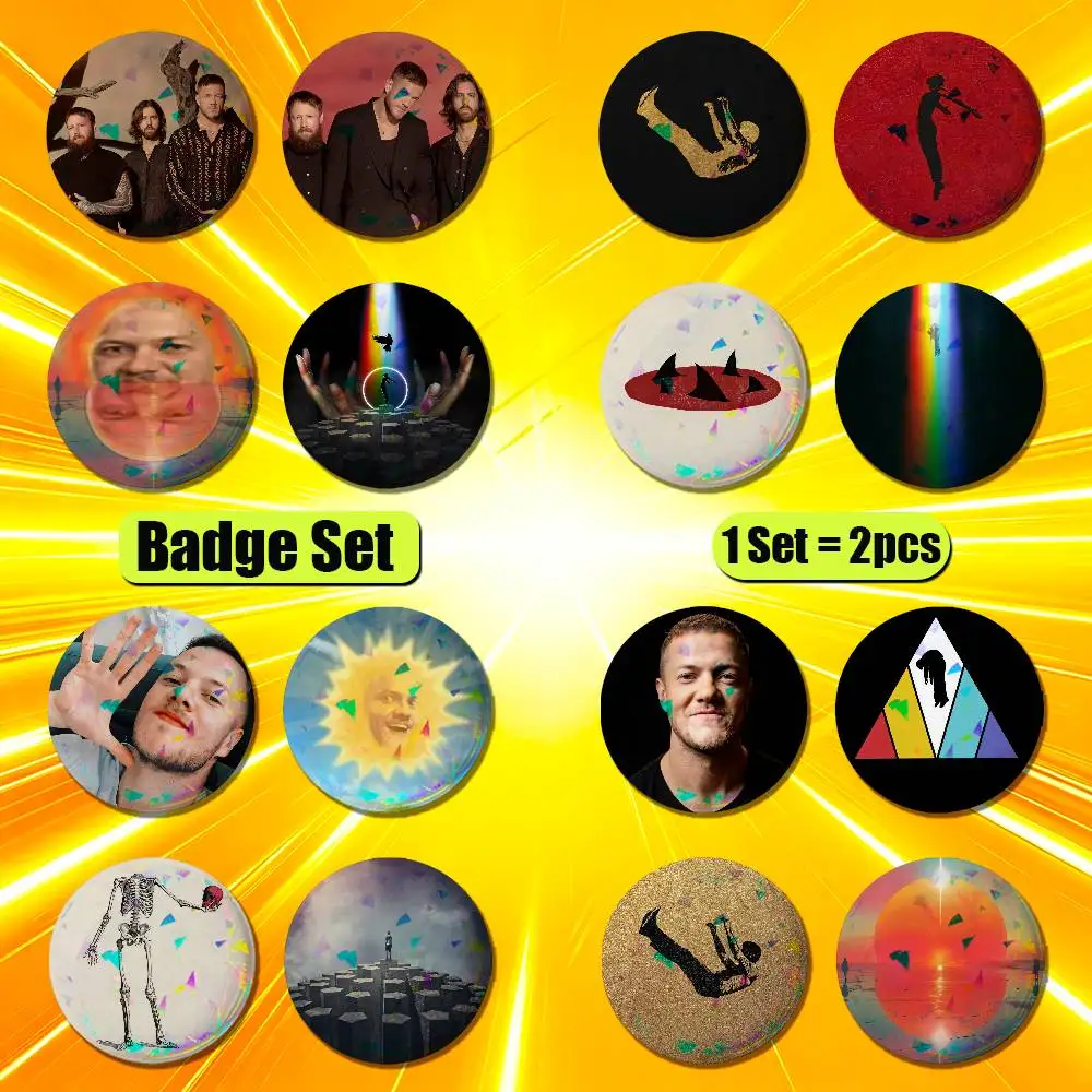 For Imagine Dragons Enamel Pin Badge Set 2PCS Round Button Metal Brooch Ita Bag Backpack Pins Custom