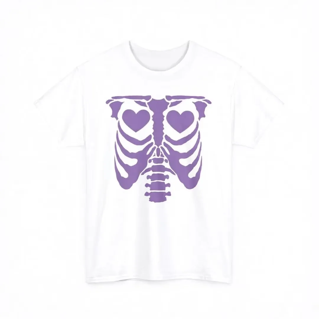 Pink Rib Skeleton Bat Print Adult Kids Oversized T-shirt Halloween Pastel Goth Style Clothing Kawaii Streetwear Top