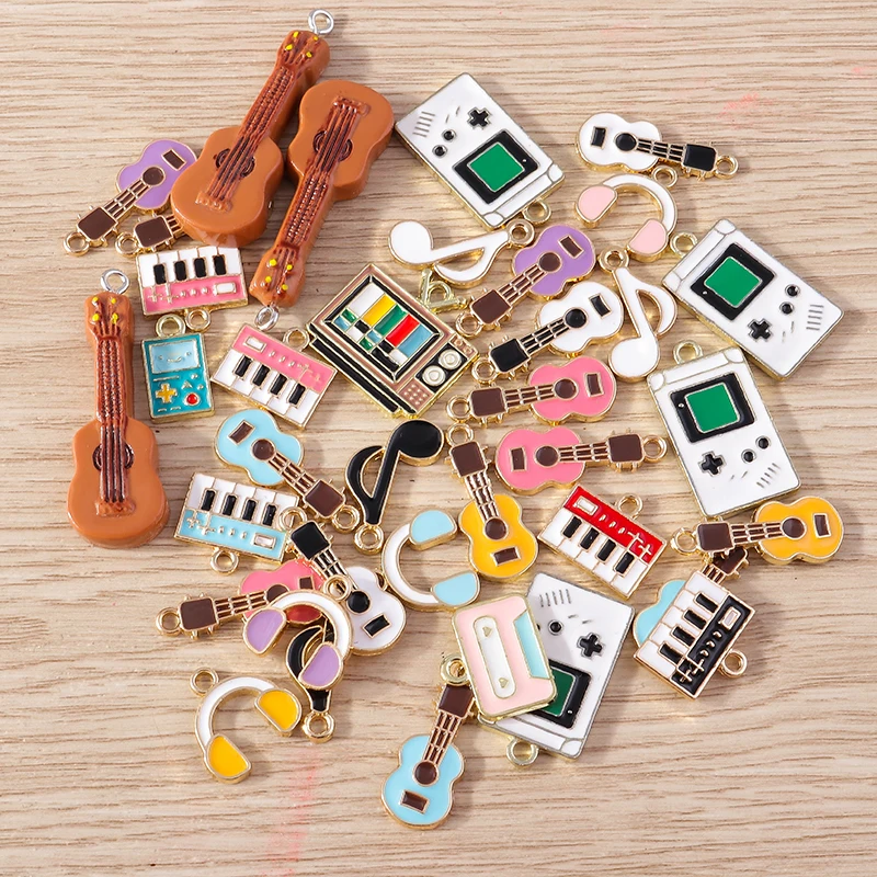 10pcs/lot Mix Cute Enamel Guitar Music Charms for Jewelry Making DIY Drop Earrings Pendants Necklaces Bracelets Crafts Supplies