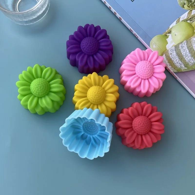 Juego de 6 moldes de silicona antiadherentes con diseños de flores, para chocolate, pudín, hielo, cupcakes, pasteles, herramientas para hacer mini jabones, tulipanes y estrellas.