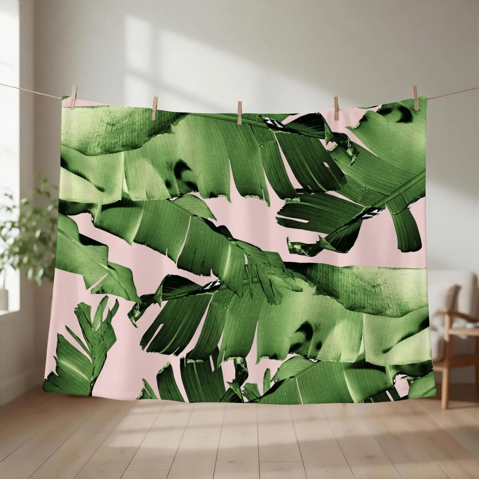 Blush Banana Leaves Dream #8 #tropical #decor #art Throw Blanket Comforter Bed Fashionable Flannels Giant Sofa Blankets