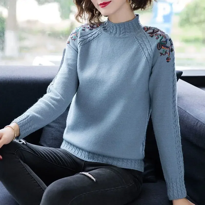 Cheap wholesale 2021 spring auyumn winyer new fashion casual warm nice women flower sweater  woman female OL Ay3011