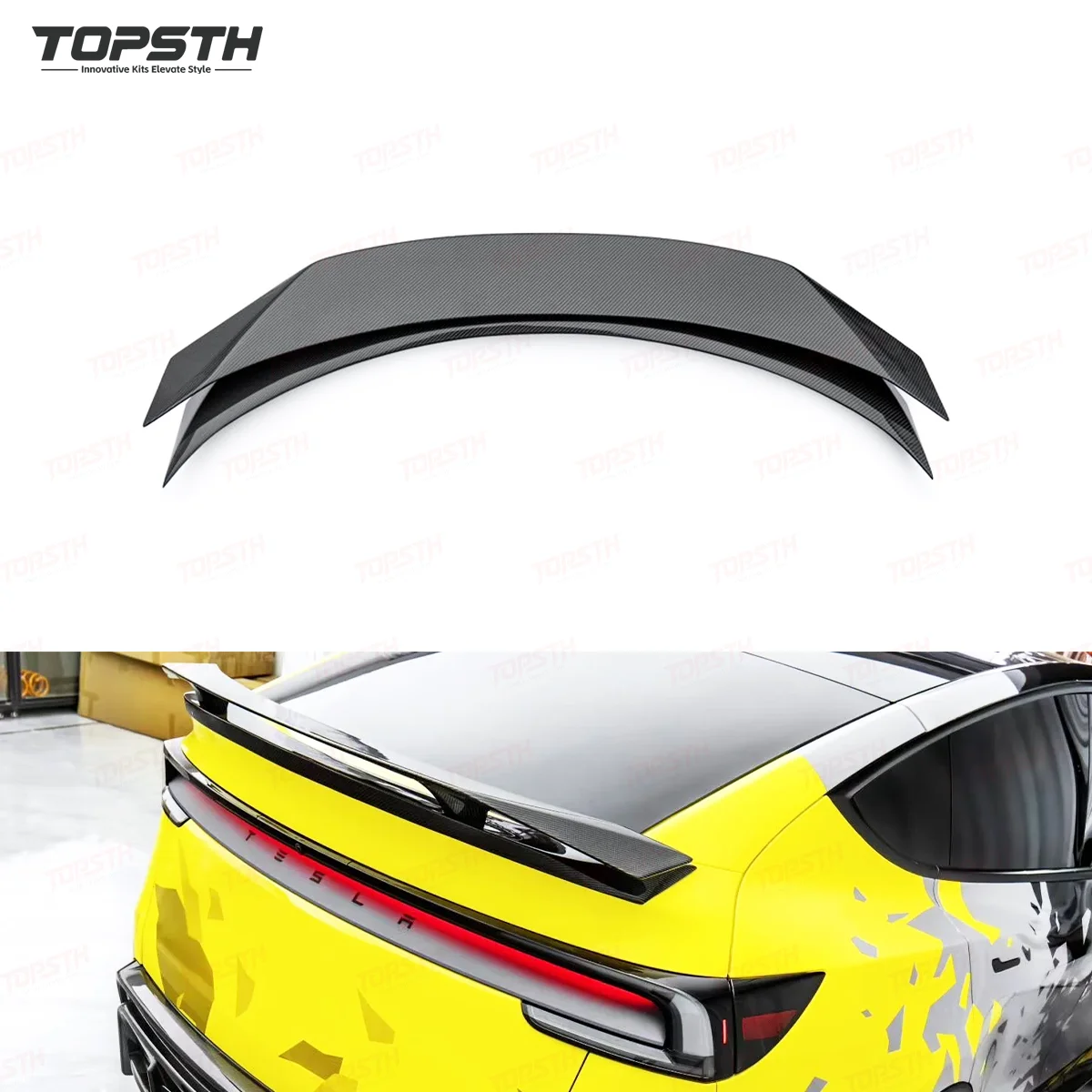 TOPSTH Custom Fit Juniper CM2 Style Carbon Fiber Polished Finish Rear Trunk Spoiler Wing Tail Lip For Model Y Performance