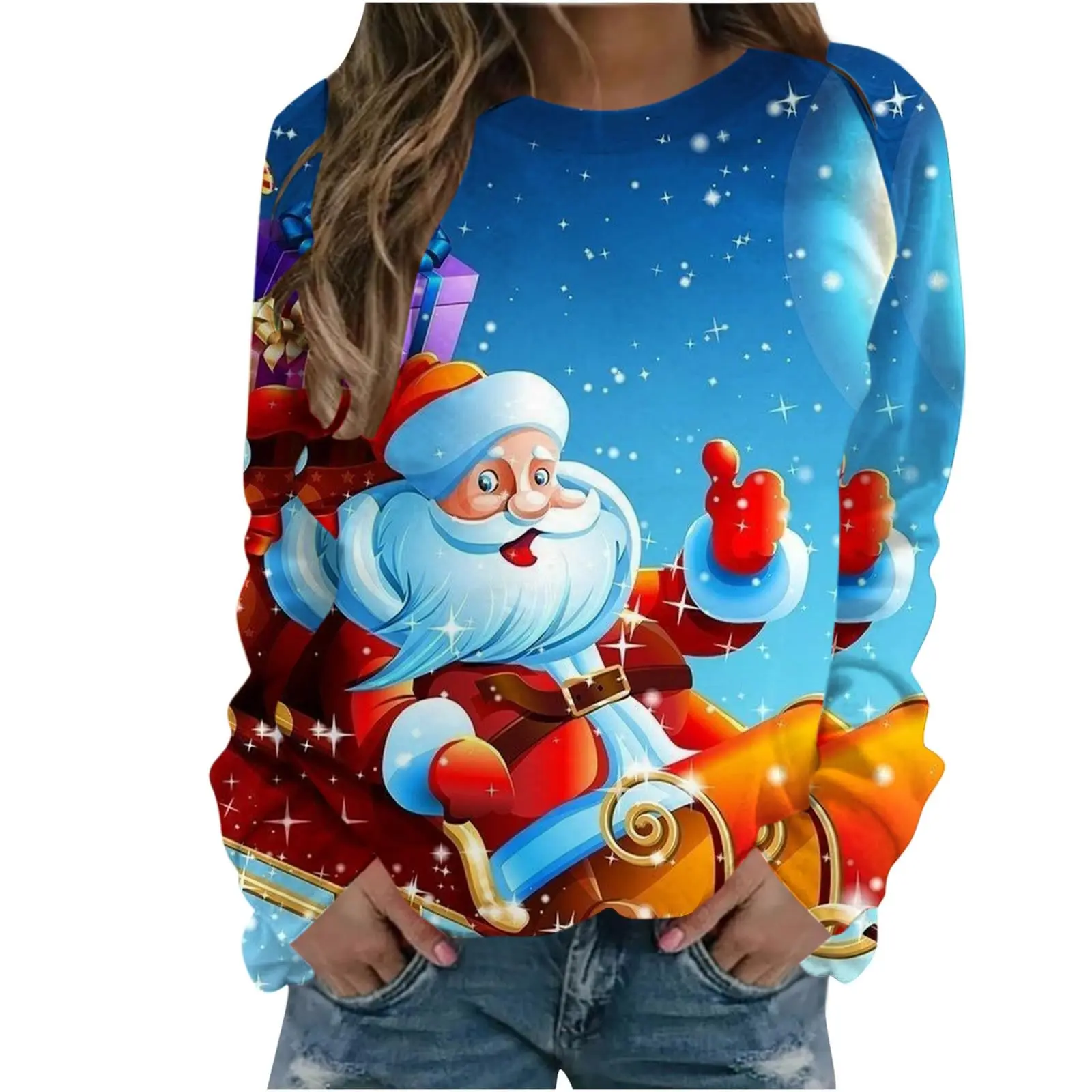 

Christmas Sweatshirts Santa Claus Reindeer Pattern 3D Print Women Streetwear Long Sleeve Hoodies Pullovers Tops Female Clothing