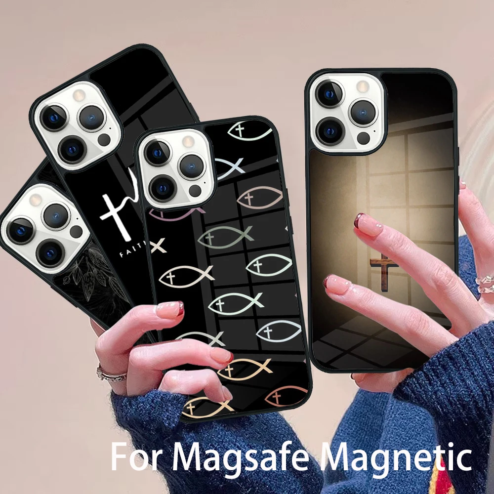 

Christian Symbol Phone Case Magesafe Magnetic Wireless Charge Cover For IPhone 16 11 12 13 14 15 Pro Max Plus Mini
