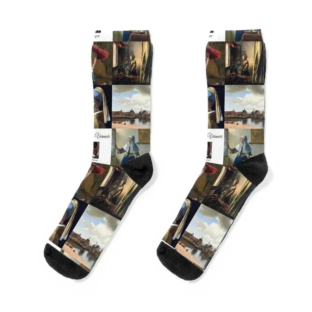

Johannes Vermeer Popular Works Collage Socks New year's hockey Luxury Woman Socks Men's