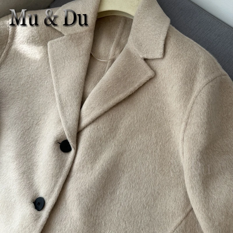 Mu&Du Original Autumn Winter New Double-Sided Wool Coat Short Loose Fit Blazer Collar Woolen Jacket for Women Outerwear