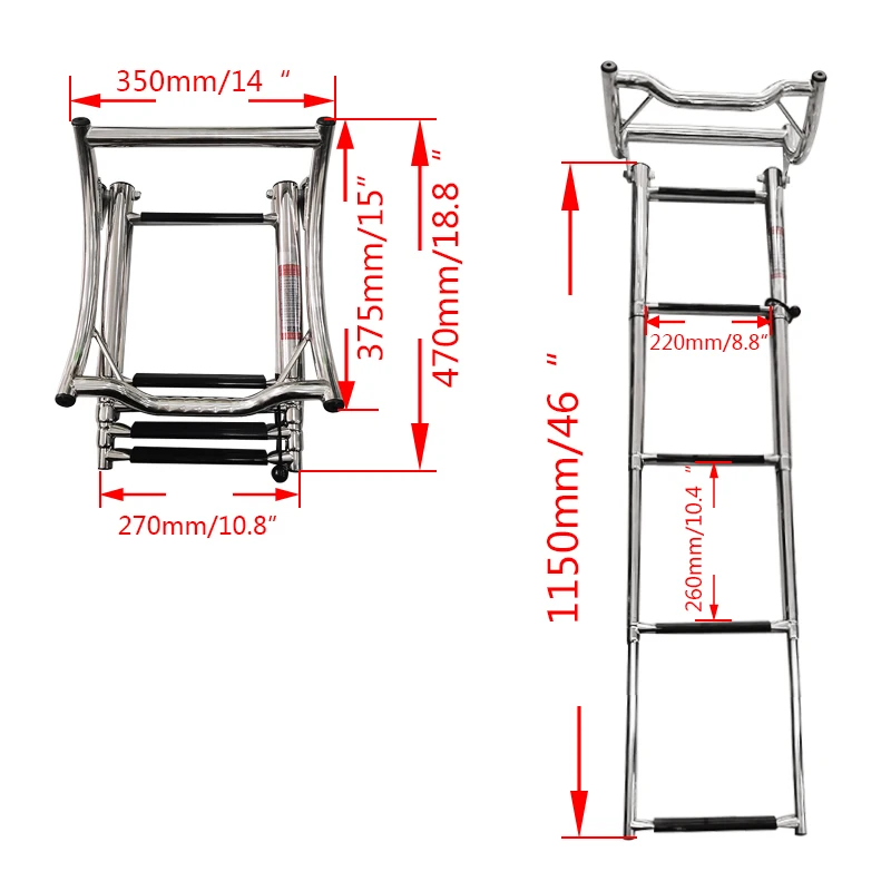 ISURE MARINE 4 Step Stainless Steel Boat Ladder Telescoping Folding Heavy Duty Swim Boarding Ladder Hardware For Boat Yacht