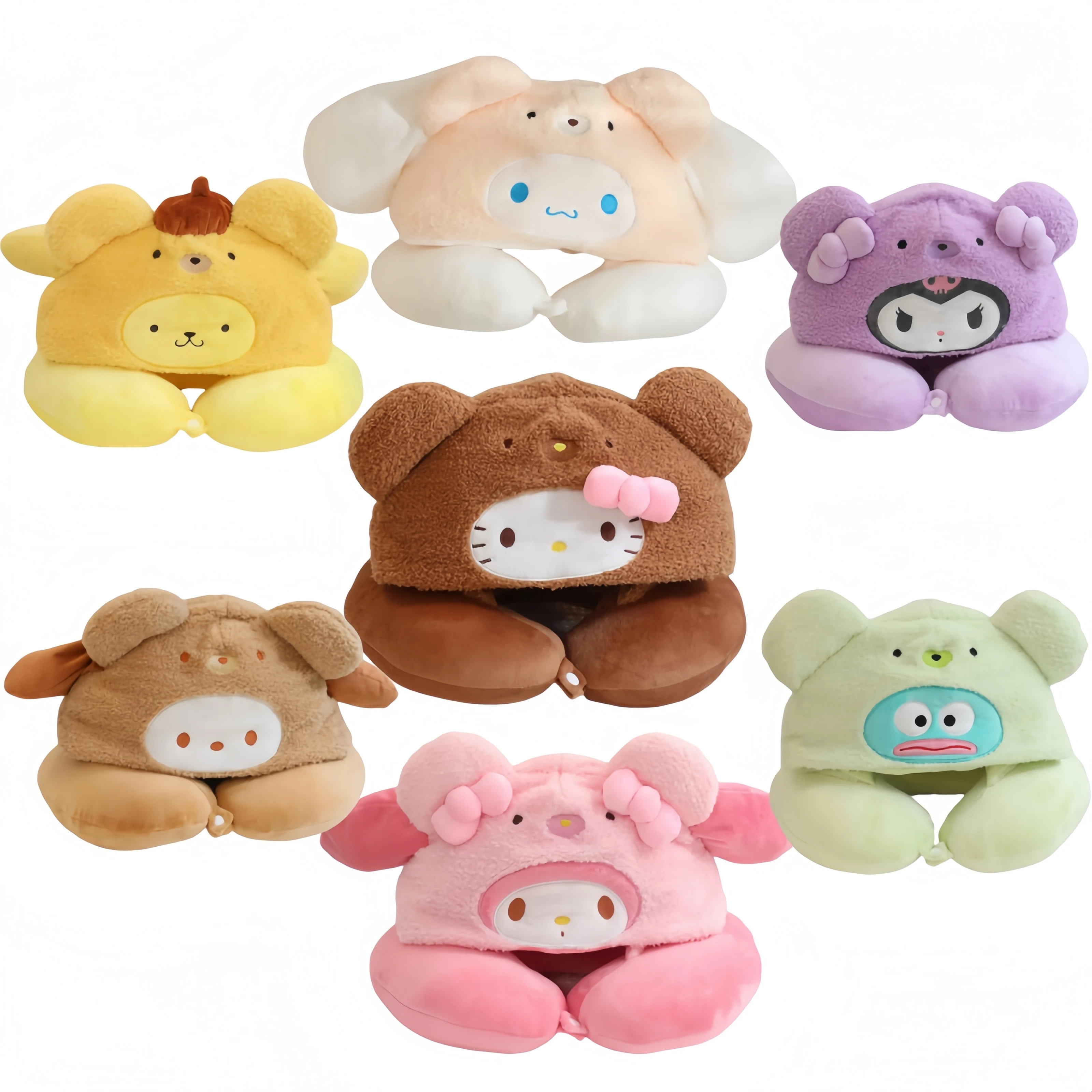 

Серия Sanrio, плюшевая U-образная подушка Hello Kitty Kunomi Cinnamoro, мягкие куклы, мягкая подушка для дивана-кровати для детей, подарки на день рождения, Рождество